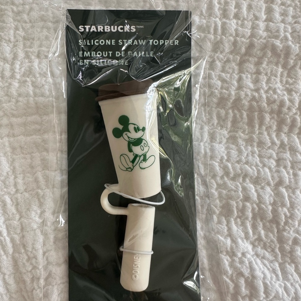 Starbucks Disney Black & White Silicone Straw Topper - Mickey Cup Design
